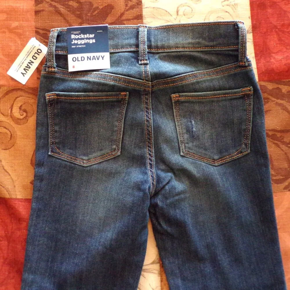 Old Navy High Rise Rockstar Jegging Girls 8 Jeans Stretch Adjustable Distressed